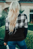 Plaid Striped Pocket Zipper Collar Sweatshirt