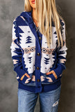 Retro Jacquard Pattern Buttoned Front Hooded Sweater