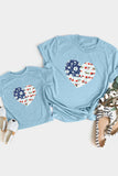 Family Matching American Flag Flower Heart Print Girl's Graphic Tee