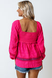Eyelet Insert Textured Babydoll Top