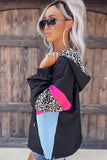 Leopard Color Block Pockets Zip-up Hooded Jacket