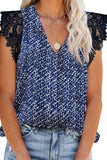 Print Lace Shoulder Tank Top
