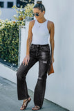 High Rise Washed Distressed Flare Jeans