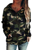 Plaid Button Collar Drawstring Pullover Hoodie