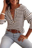 Striped Print Ruffled Buttoned Long Sleeve Top