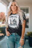Black Long Live Cowboys Graphic Print Bleached Tee