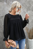 Swiss Dot Hollow Out Ruffle Sleeve Blouse