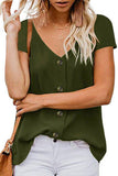 Button Detail Short Sleeve V Neck Blouse