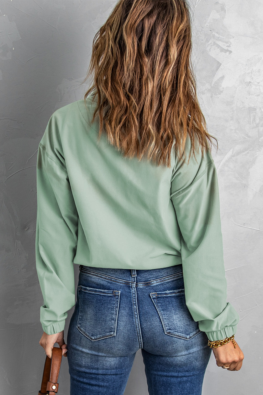 Green Zip Front Pocketed Pullover Sweatshirt