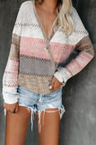 Color Block Deep V Neck Wrap Sweater