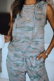 Sleeveless Knit Camo Hoodie Joggers Set