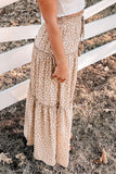 Smocked Ruffled Tiered Spots High Waist Maxi Skirt