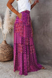 Tiered Paisley Print Pocketed Maxi Skirt