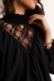 Lace Contrast Sheer Frilled Neck Blouse