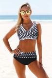 Contrast Color Block Print Wrap V Neck Lace-up Back Bikini