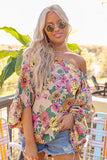 Yellow Colored Drawing Flowers Sexy Off Shoulder Top