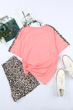 Colorblock Leopard Short Sleeve and Shorts Loungewear