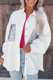 Sequin Pockets BF Distressed Shirt