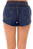 Dark Blue Wash Distressed Denim Shorts