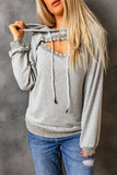 Cut Out Bead Long Sleeve Pullover Sweatshirt