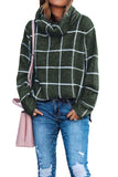 Beige Grid Pattern Turtleneck Sweater
