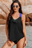 Cowl Neck Splicing Tank and Panty Tankini Set
