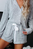 Long Sleeve Drawstring Button Loungewear