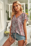 V-neck Short Sleeve Fashion Print Fantasy Fluttering Blouse