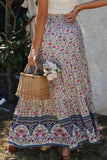 Boho Floral Print Elastic High Waist Pleated A Line Maxi Skirt