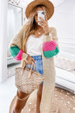 Color Block Drop Shoulder Knitted Long Cardigan