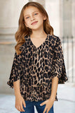 V Neck Ruffled Sleeve Buttons Girl's Blouse