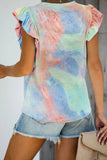 Tie-dye Ruffled Cap Sleeve T-shirt