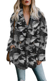 Camo Lapel Collar Open Front Fleece Coat