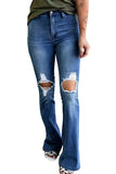 High Waist Hollow-out Ripped Flare Jeans