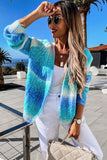 Multicolor Gradient Open Front Colorblock Tie-dye Cardigan