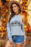 Halloween Pumpkin Print Cut-out Cold Shoulder Blouse