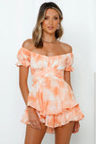 Tie-dye Print Short Puff Sleeve Romper