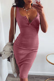 Sleeveless Buttons Ribbed Knit Bodycon Dress