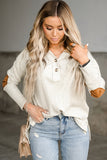 Suede Patch Rib Knit Pullover Top with Slits