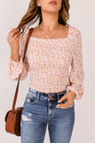 Pink Square Neck Puff Sleeve Floral Smocked Top