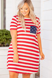 Stripes Crisscross Plus Size T-shirt Dress with Star Pocket