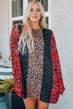 Black Long Sleeve Leopard Colorblock Tunic Top