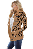 Beige Long Sleeve Button-up Hooded Leopard Print Cardigan