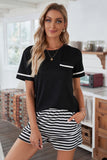 Solid Tee Striped Shorts Lounge Set