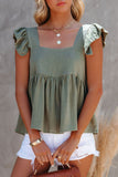 Khaki Flutter Shoulder Babydoll Top