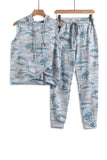 Sleeveless Knit Camo Hoodie Joggers Set