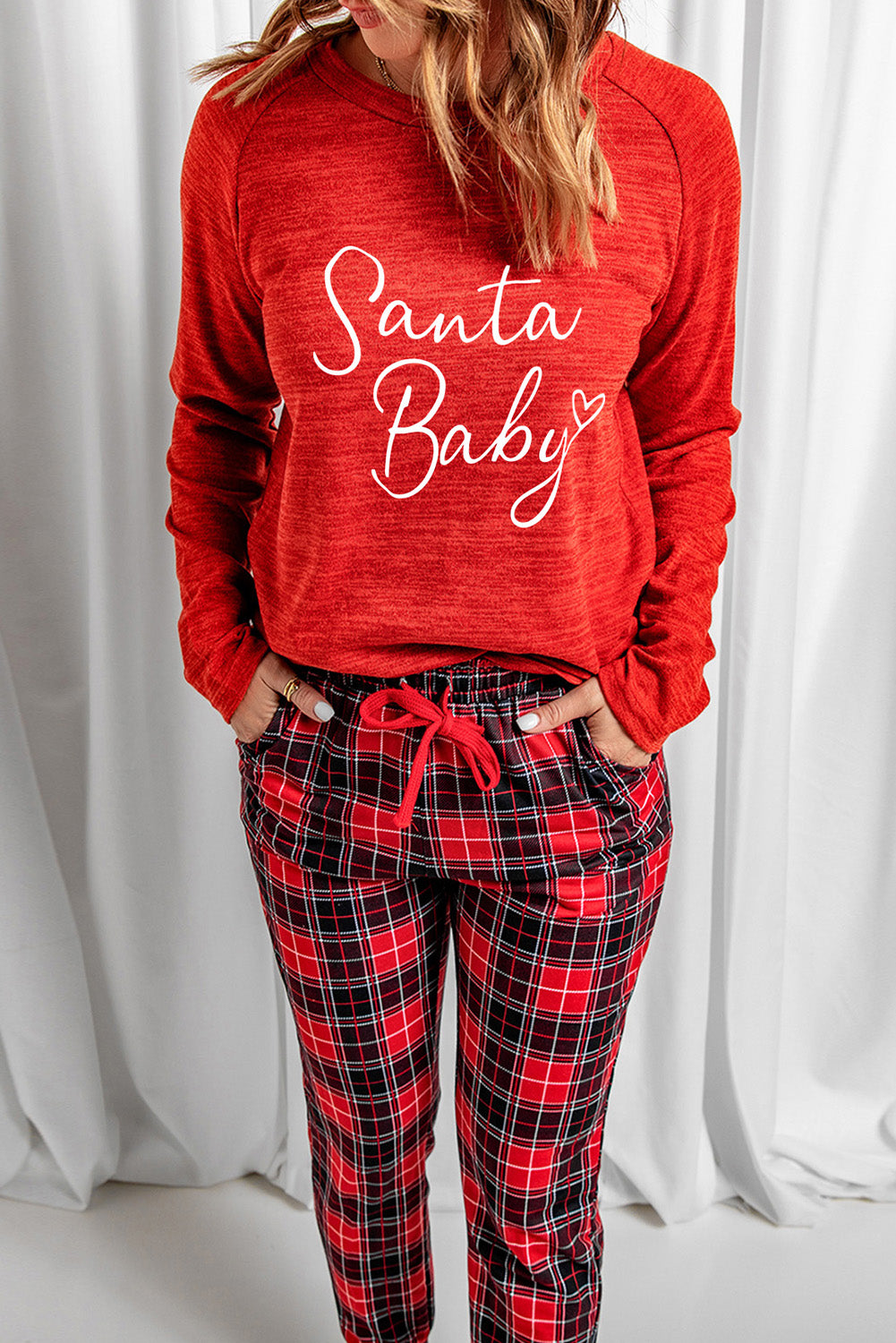 Santa Baby Plaid Print Two Piece Pajama Set