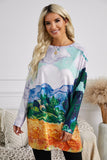 Star Printing Long Sleeve Tunic Top With Two Side Pockets