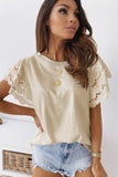 Apricot Purple Hollow Out Ruffle Sleeve T-shirt