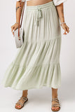 Drawstring High Waist Tiered Long Skirt